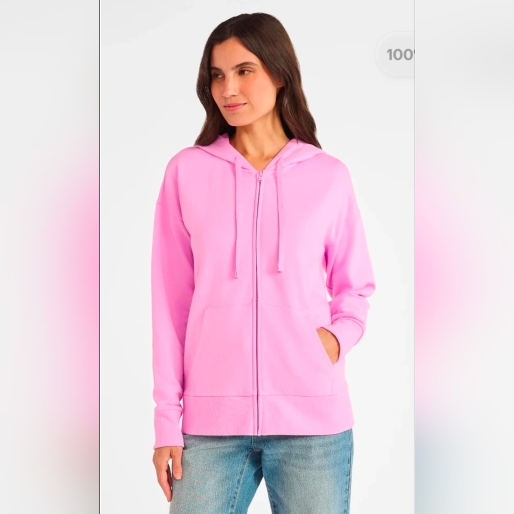 Womens Time and Tru Long Sleeve SUPER SOFT PINK Fleece Hooded Jacket Hoodie XL